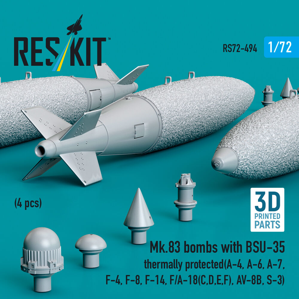 Mk.83 bombs with BSU-35 thermally protected (4 pcs) (A-4, A-6, A-7, F-4, F-8, F-14, F/A-18(C,D,E,F), AV-8B, S-3) (3D printed)
