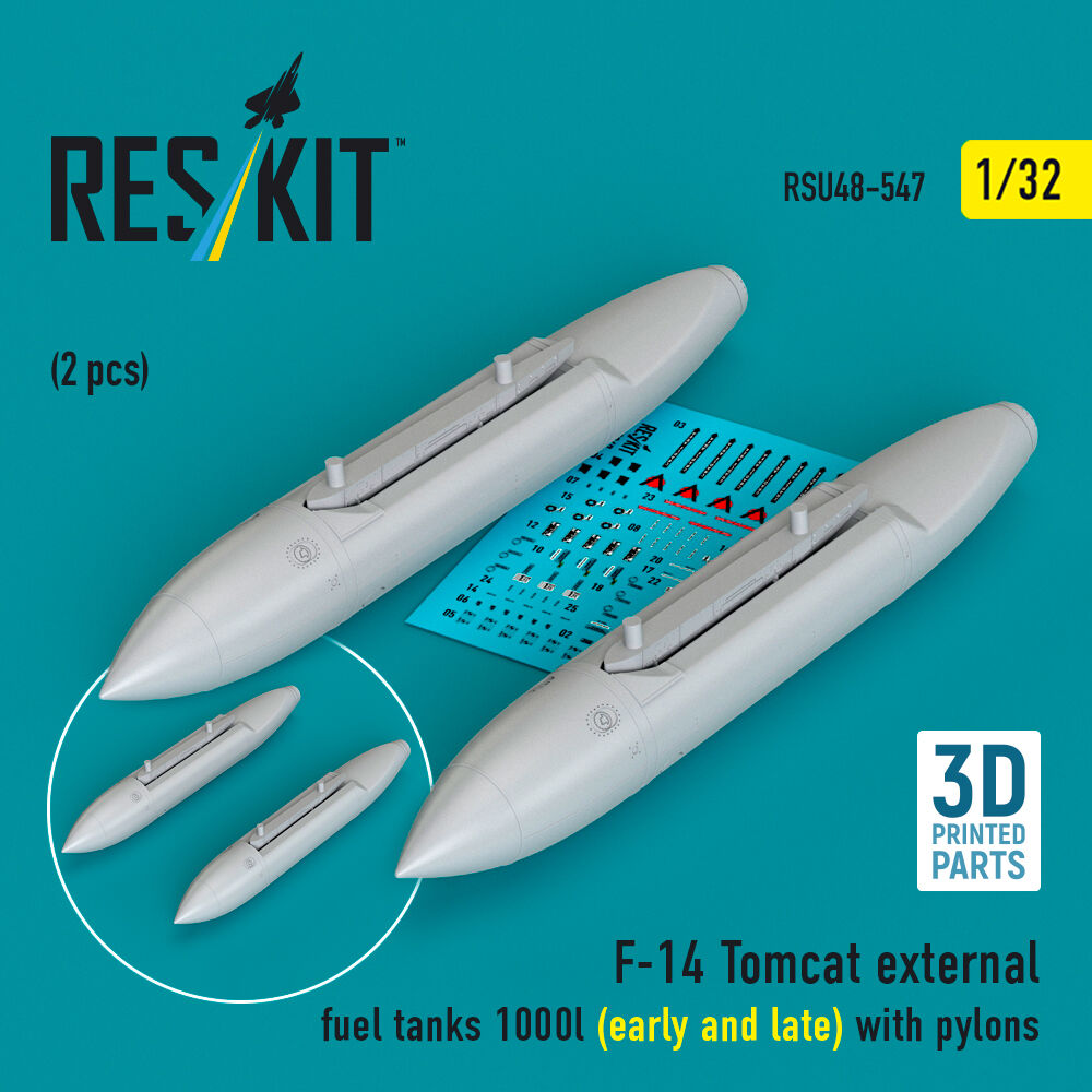 F-14 Tomcat external fuel tanks 1000l (early and late) with pylons (2pcs) (3D Printed)