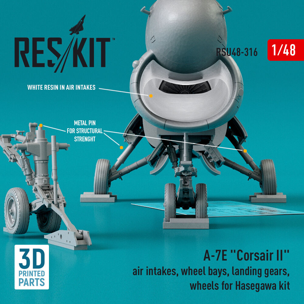 A-7E Corsair II air intakes, wheel bays, landing gears, wheels for Hasegawa kit (3D Printed)