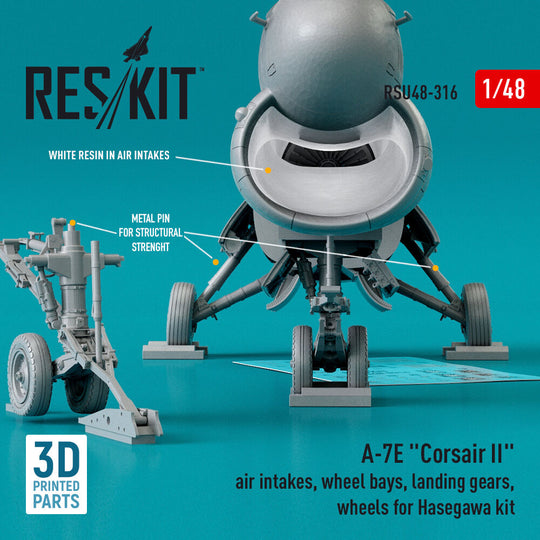 A-7E Corsair II air intakes, wheel bays, landing gears, wheels for Hasegawa kit (3D Printed)