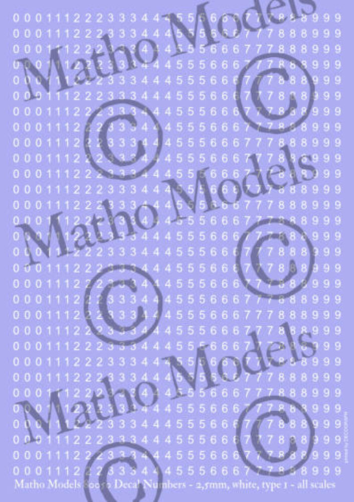 Decal Numbers - 2.5mm, white, type 1