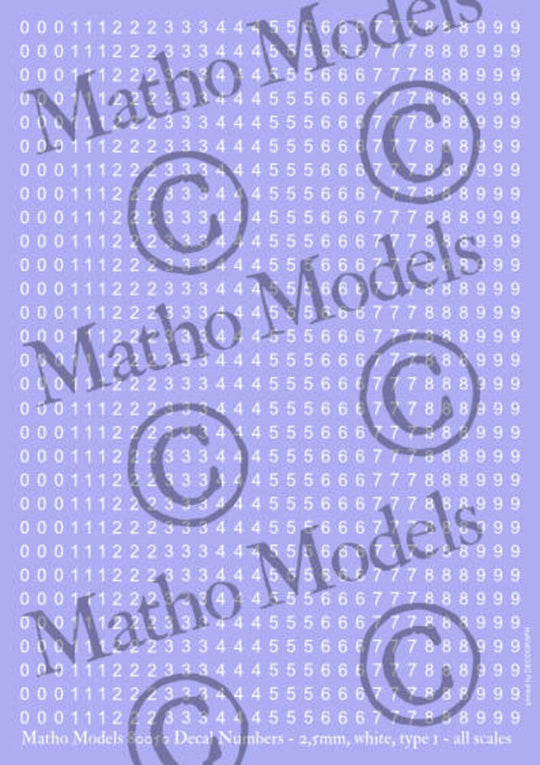 Decal Numbers - 2.5mm, white, type 1