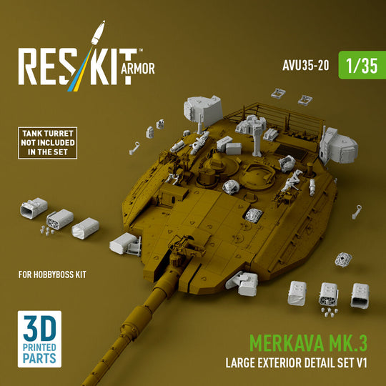 Merkava Mk.3 large exterior detail set V1 (3D Printed) for Hobby Boss