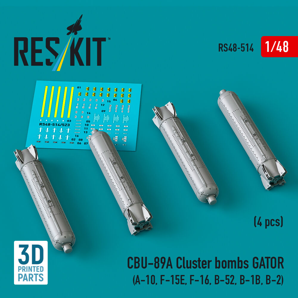 CBU-89A cluster bombs GATOR (4 pcs) (A-10, F-15E, F-16, B-52, B-1B, B-2) (3D Printed)