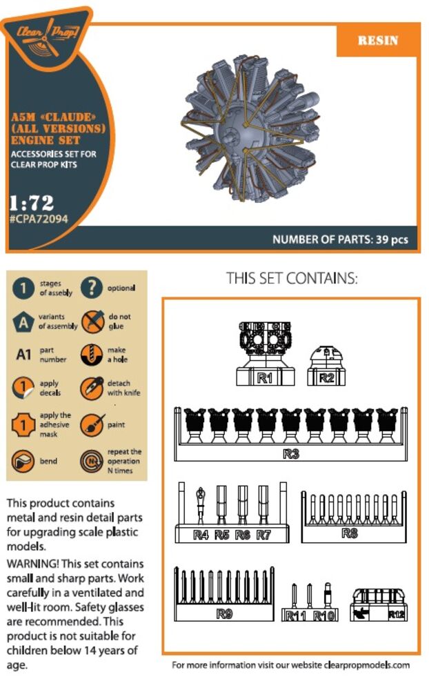 A5M Claude (all versions) resin engine set for CP kits CP72006/CP72008/CP72009/CP72010 upgrated