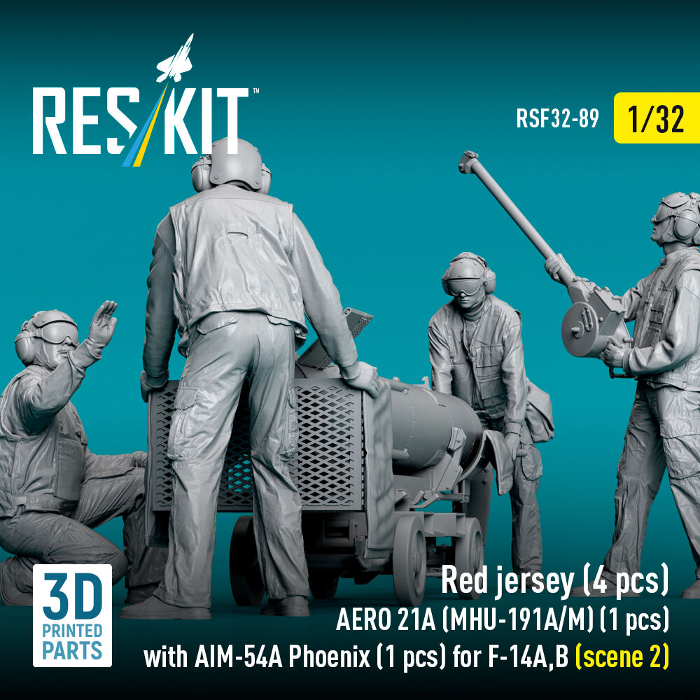 Red jersey (4 pcs) AERO 21A (MHU-191A/M) (1 pcs) with AIM-54A Phoenix (1 pcs) for F-14A,B (scene 2) (3D Printed)