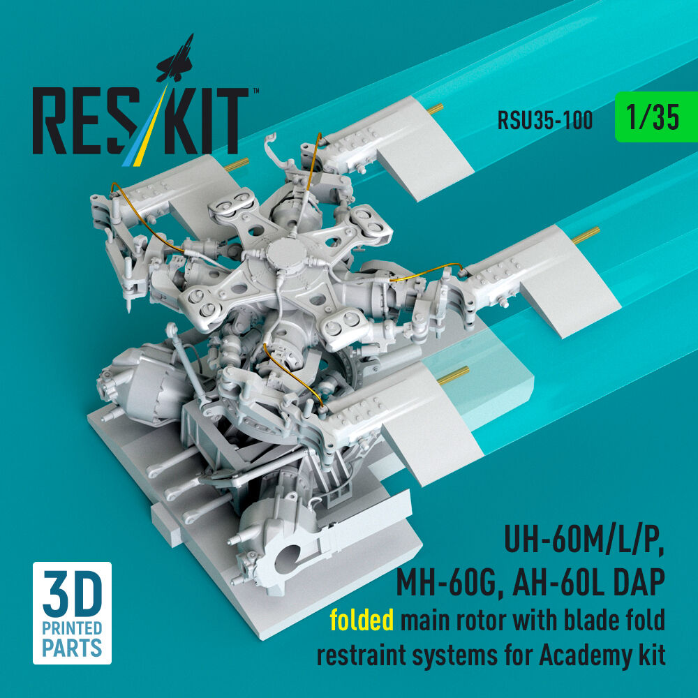 UH-60M/L/P, MH-60G, AH-60L DAP folded main rotor with blade fold restraint systems (3D Printed) for Academy