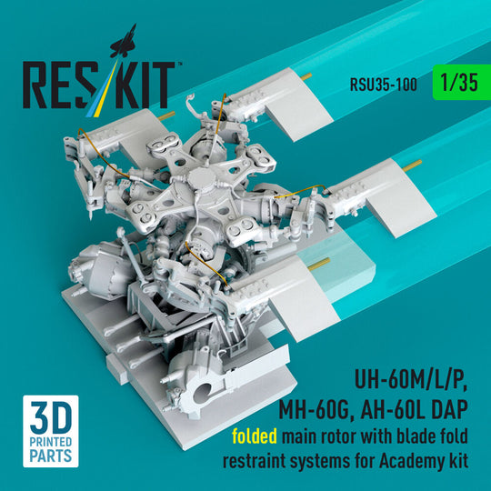 UH-60M/L/P, MH-60G, AH-60L DAP folded main rotor with blade fold restraint systems (3D Printed) for Academy