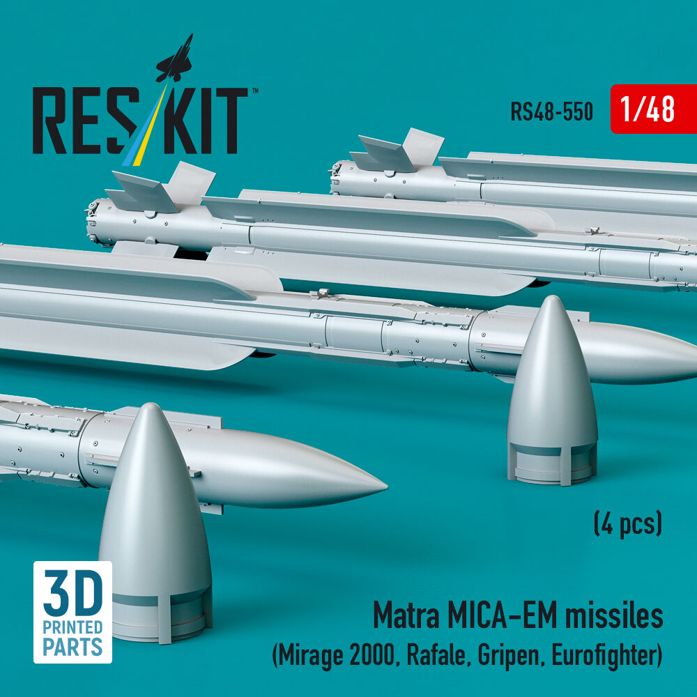 Matra MICA-EM missiles (4 pcs) (Mirage 2000, Rafale, Gripen, Eurofighter) (3D Printed)
