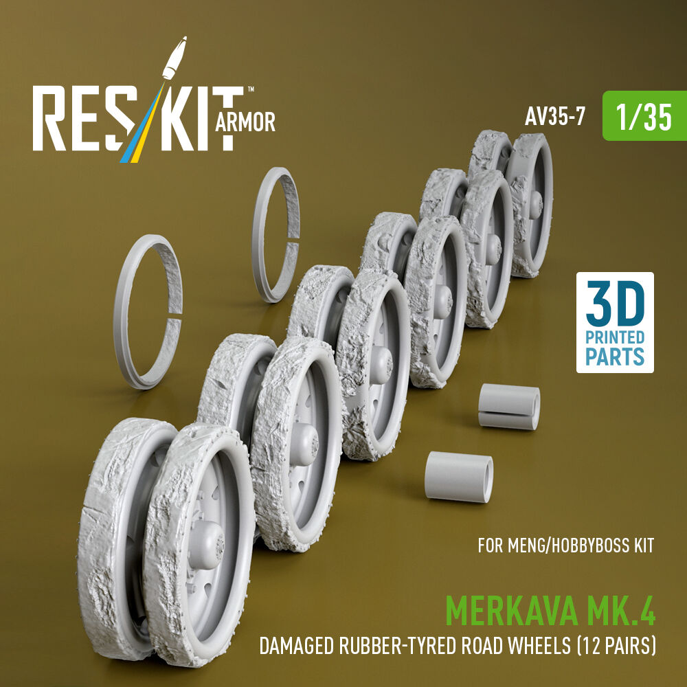 Merkava Mk.4 damaged rubber-tyred road wheels (12 pairs) (3D Printed) for Meng / Hobby Boss