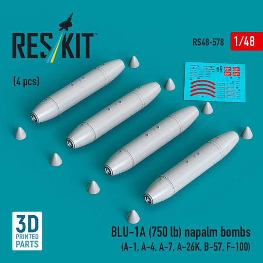 BLU-1A (750 lb) napalm bombs (4 pcs) (A-1, A-4, A-7, A-26K, B-57, F-100) (3D Printed)