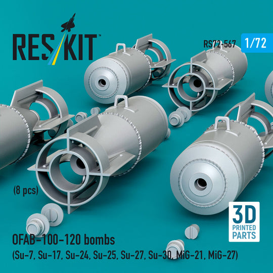 OFAB-100-120 bombs (8 pcs) (Su-7, Su-17, Su-24, Su-25, Su-27, Su-30, MiG-21, MiG-27) (3D Printed)