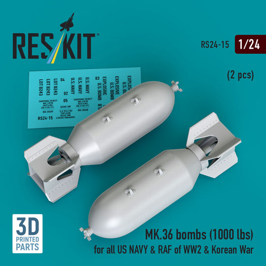 MK.36 bombs (1000 lbs) for all US NAVY & RAF of WW2 & Korean War (2 pcs) (3D Printed)