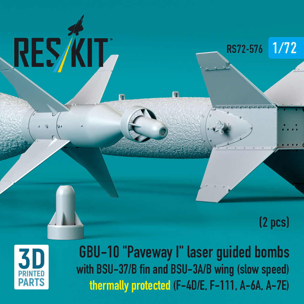 GBU-10 Paveway I laser guided bombs with BSU-37/B fin and BSU-3A/B wing (slow speed) thermally protected (2 pcs) (F-4D/E, F-111, A-6A, A-7E) (3D Printed)