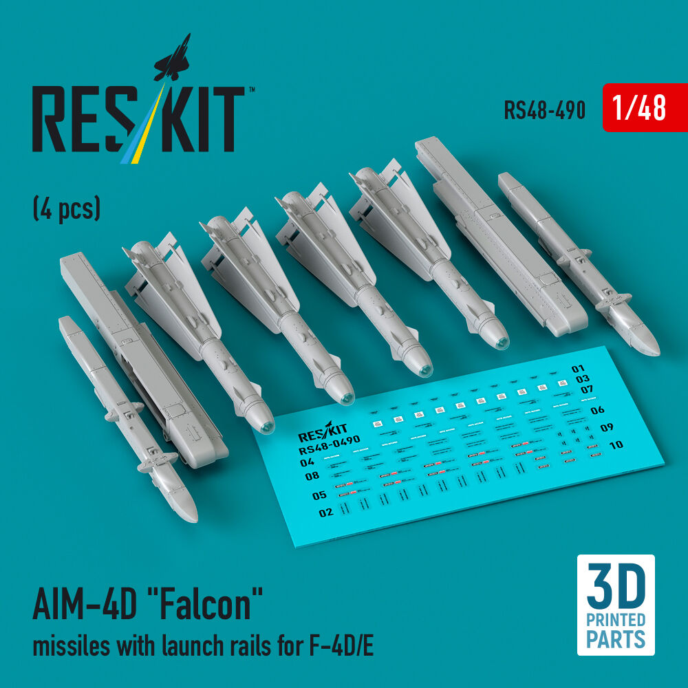 AIM-4D Falcon missiles with launch rails for F-4D/E (4 pcs) (3D Printed)