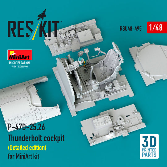 P-47D-25,26 Thunderbolt cockpit (Detailed edition) for MiniArt kit (3D Printed)