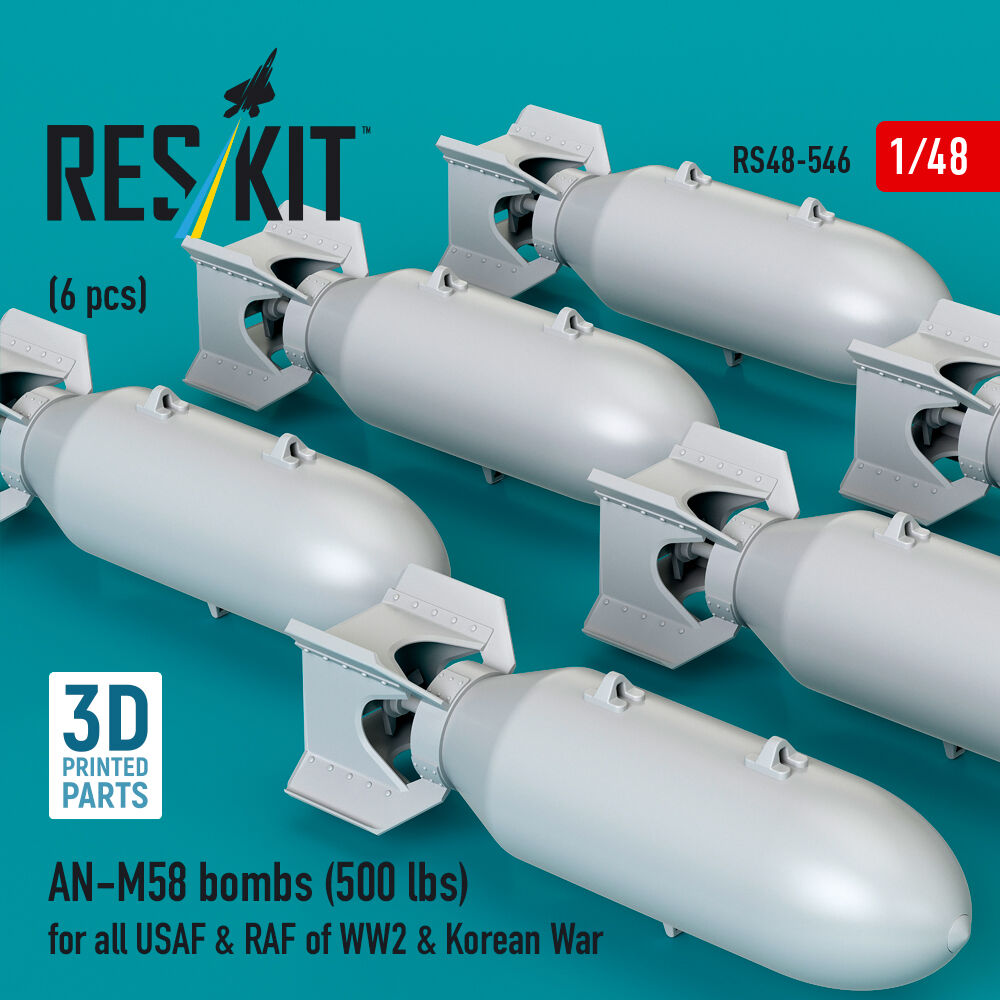 AN-M58 bombs (6 pcs) (500 lbs) for all USAF & RAF of WW2 & Korean War (3D Printed)
