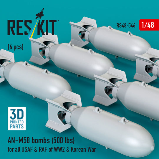 AN-M58 bombs (6 pcs) (500 lbs) for all USAF & RAF of WW2 & Korean War (3D Printed)