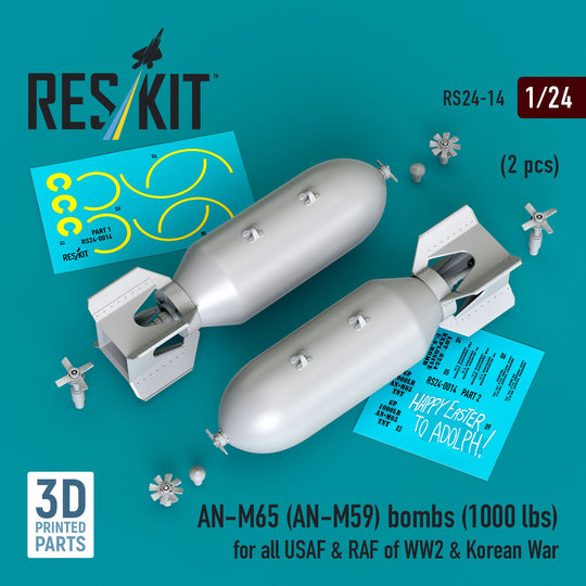 AN-M65 (AN-M59) bombs (1000 lbs) for all USAF & RAF of WW2 & Korean War (2 pcs) (3D Printed)