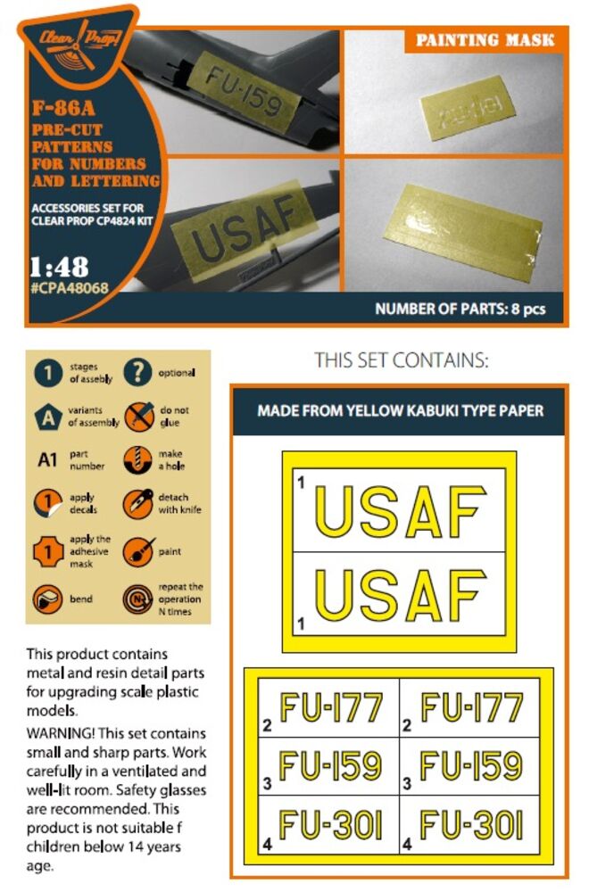 F-86A pre-cut patterns for numbers and lettering painting mask for CP4824 kit