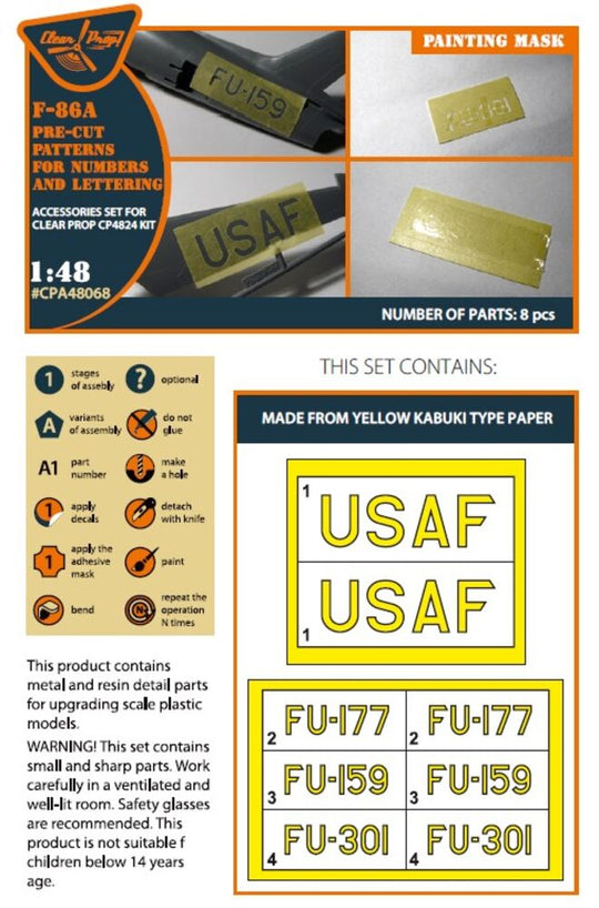F-86A pre-cut patterns for numbers and lettering painting mask for CP4824 kit