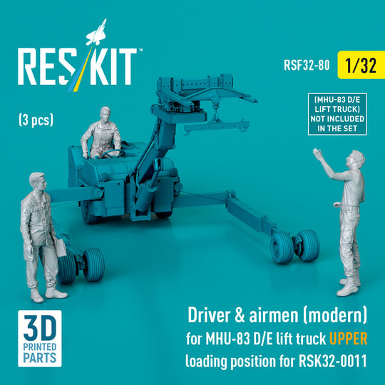 Driver & airmen (modern) (3 pcs) (MHU-83 D/E lift truck UPPER loading position for RSK32-0011) (3D Printed)