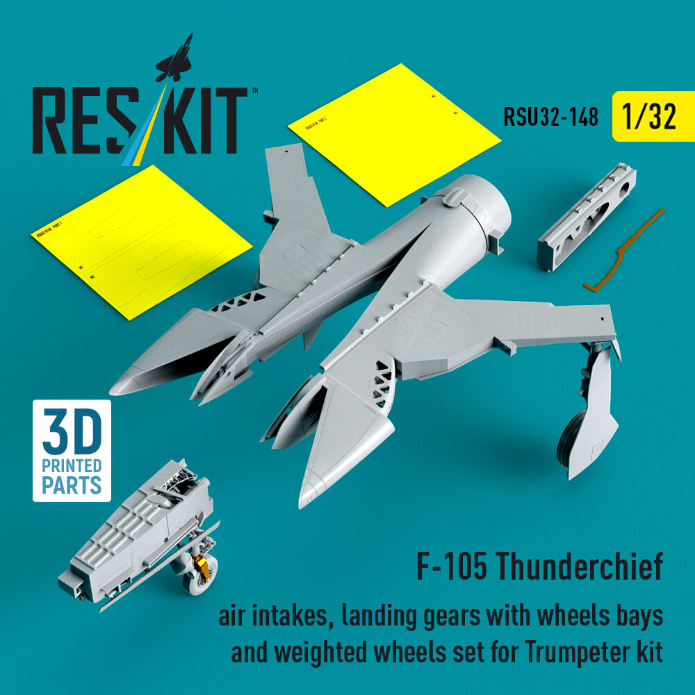 F-105 Thunderchief air intakes, landing gears with wheels bays and weighted wheels set for Trumpeter kit (3D Printed)