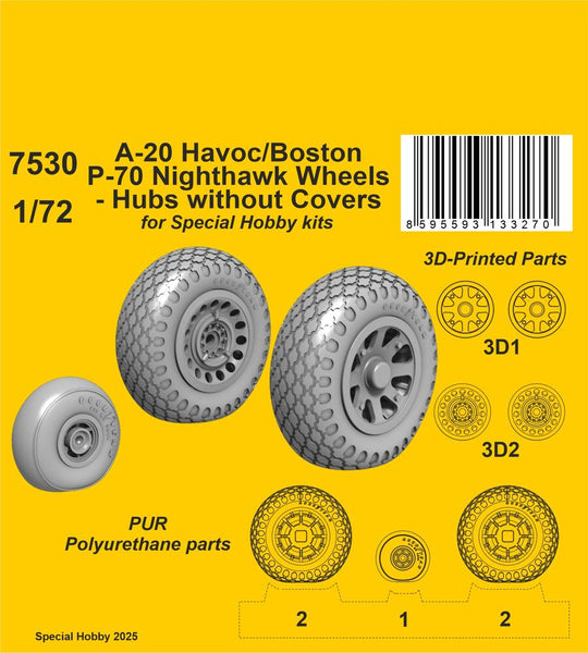 A-20 Havoc/Boston/ P-70 Nighthawk Wheels/ Hubs without Covers for Special Hobby