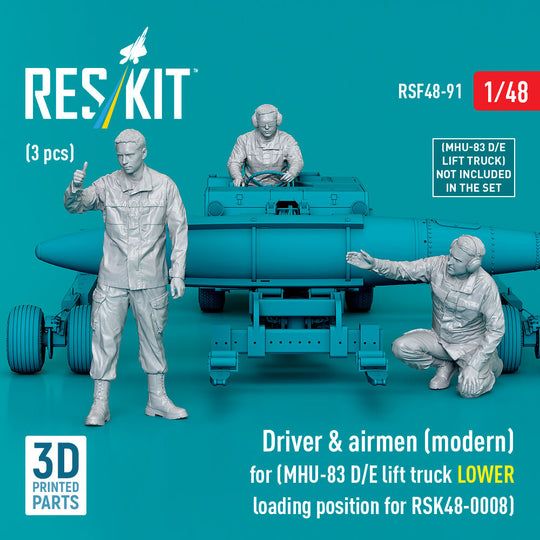 Driver & airmen (modern) (3 pcs) (MHU-83 D/E lift truck LOWER loading position for RSK48-0008) (3D Printed)