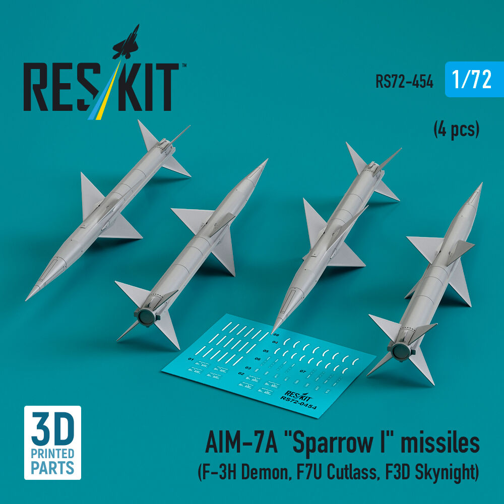 AIM-7A Sparrow I missiles (4 pcs) (F-3H Demon, F7U Cutlass, F3D Skynight) (3D Printed)