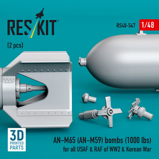 AN-M65 (AN-M59) bombs (2 pcs) (1000 lbs) for all USAF & RAF of WW2 & Korean War (3D Printed)