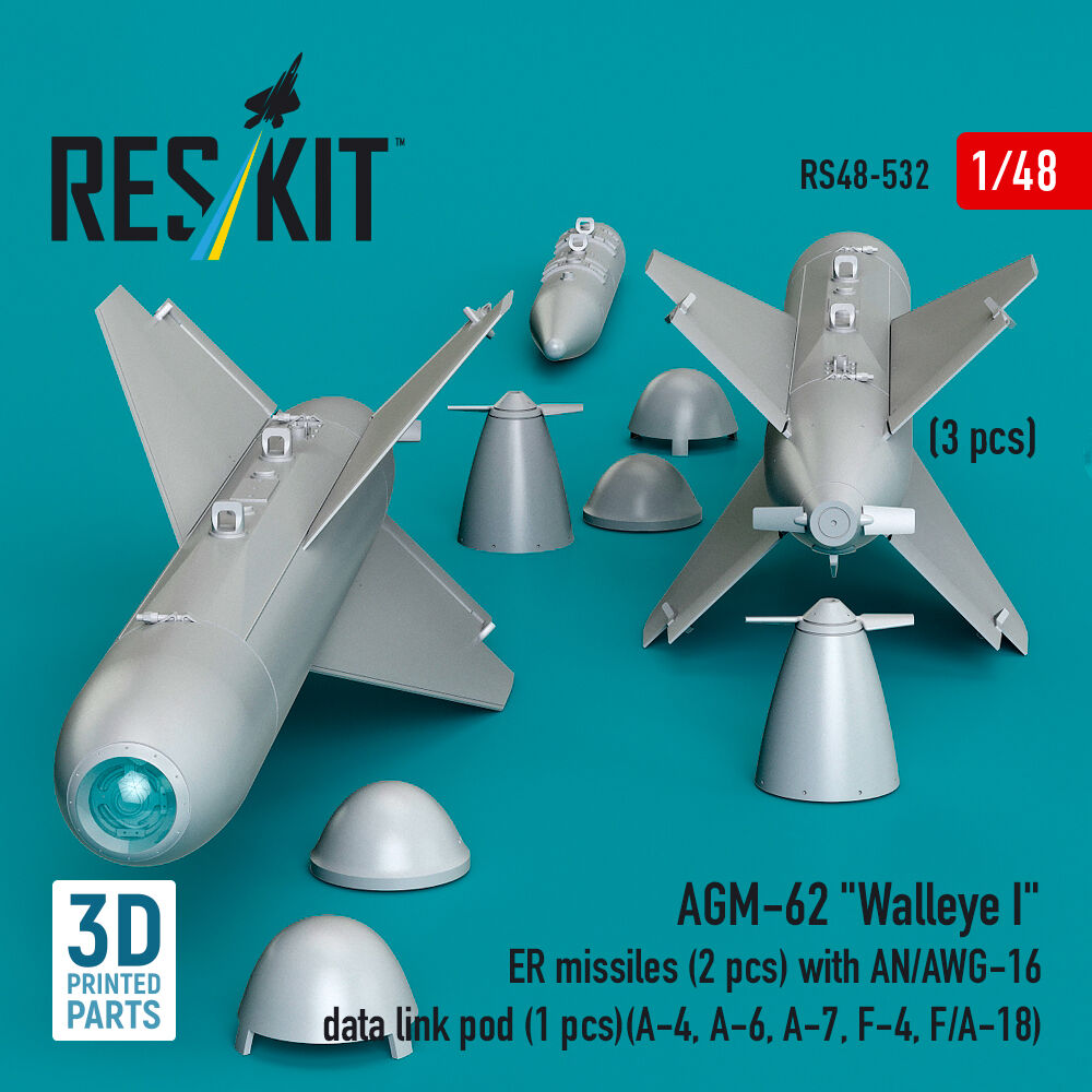 AGM-62 Walleye I ER missiles (2 pcs) with AN/AWG-16 data link pod (1 pcs) (A-4, A-6, A-7, F-4, F/A-18) (3D Printed)