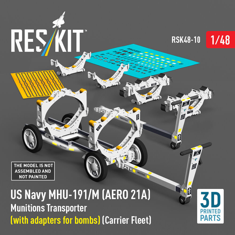 US NAVY MHU-191/M (AERO 21A) Munitions Transporter (with adapters for bombs) (Carrier Fleet) (3D Printed model kit)