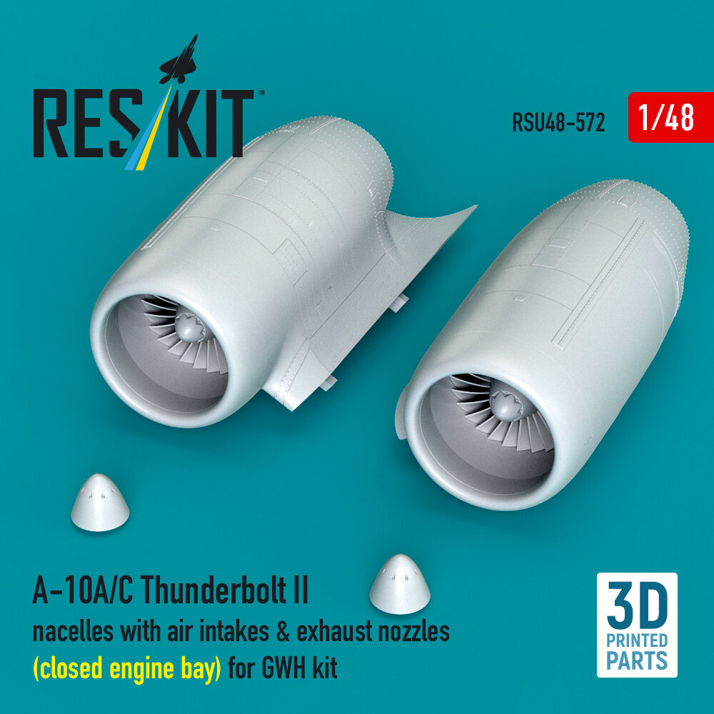 A-10A/C Thunderbolt II nacelles with air intakes & exhaust nozzles (close engine bay) for GWH kit (3D Printed)