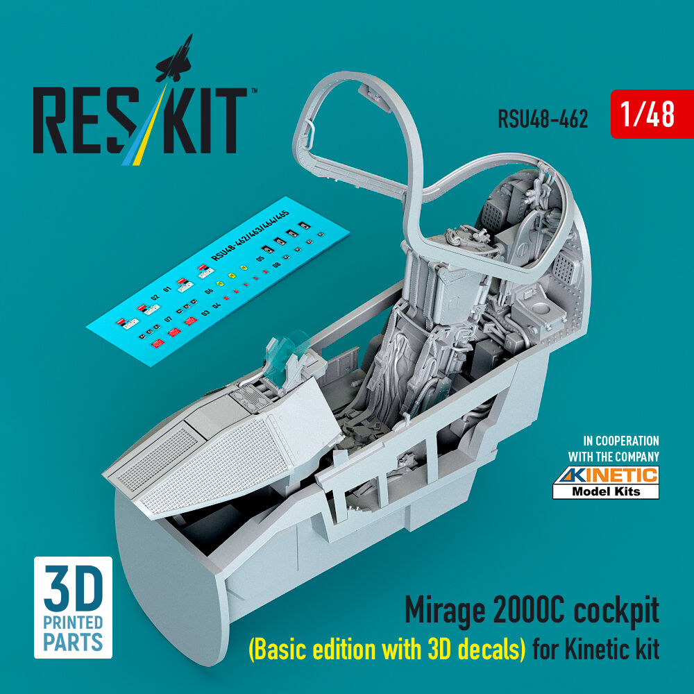 Mirage 2000C cockpit (Basic edition with 3D decals) for Kinetic kit (3D Printed)