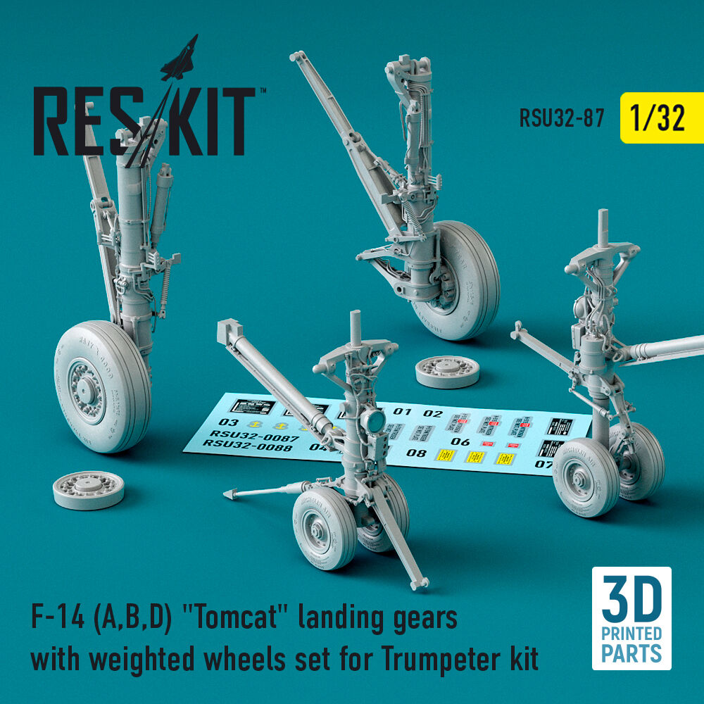 F-14 (A,B,D) Tomcat landing gears with weighted wheels set for Trumpeter kit (3D Printed)