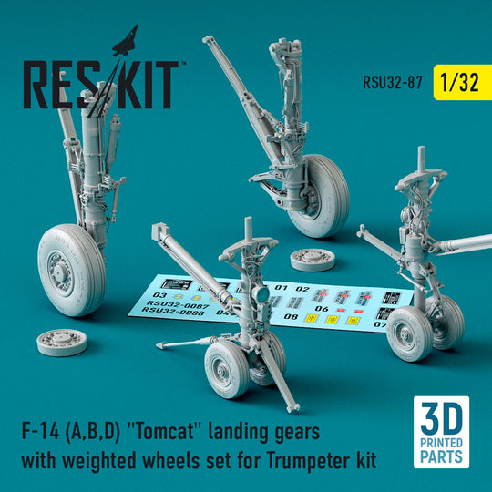 F-14 (A,B,D) Tomcat landing gears with weighted wheels set for Trumpeter kit (3D Printed)