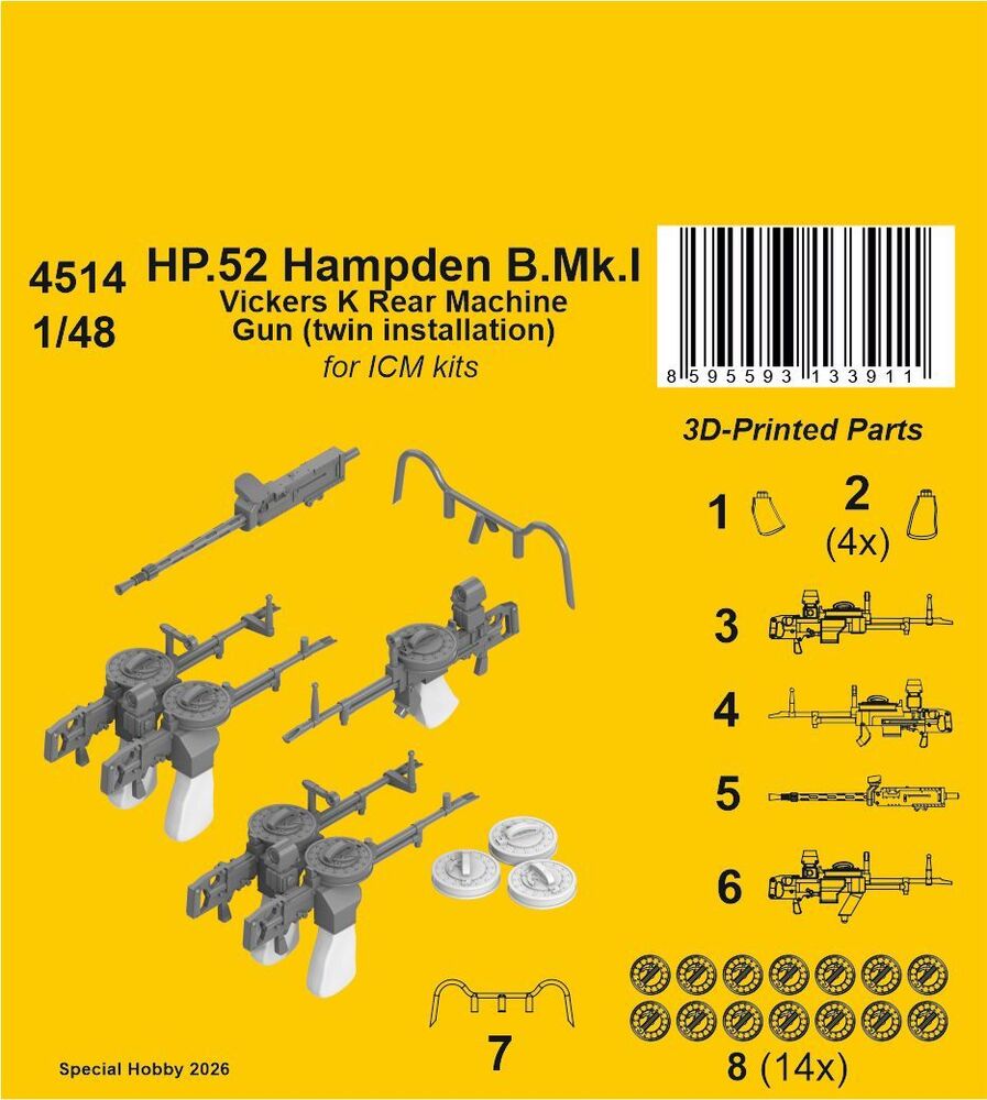 HP.52 Hampden B.Mk.I - Vickers K Rear Machine Gun (twin installation) for ICM