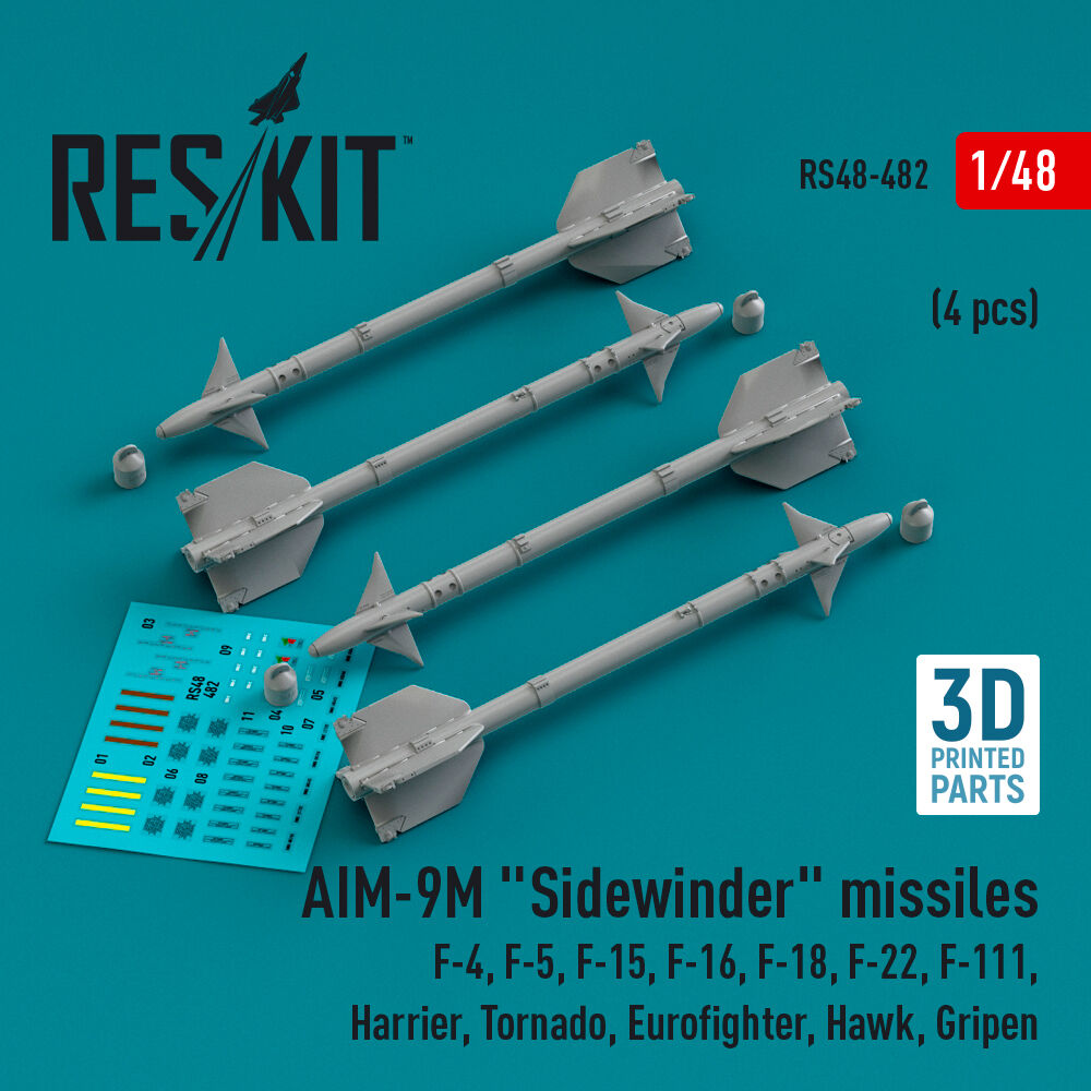 AIM-9M Sidewinder missiles (4 pcs) (F-4, F-5, F-15, F-16, F-18, F-22, F-111, Harrier, Tornado, Eurofighter, Hawk, Gripen) (3D Printed)