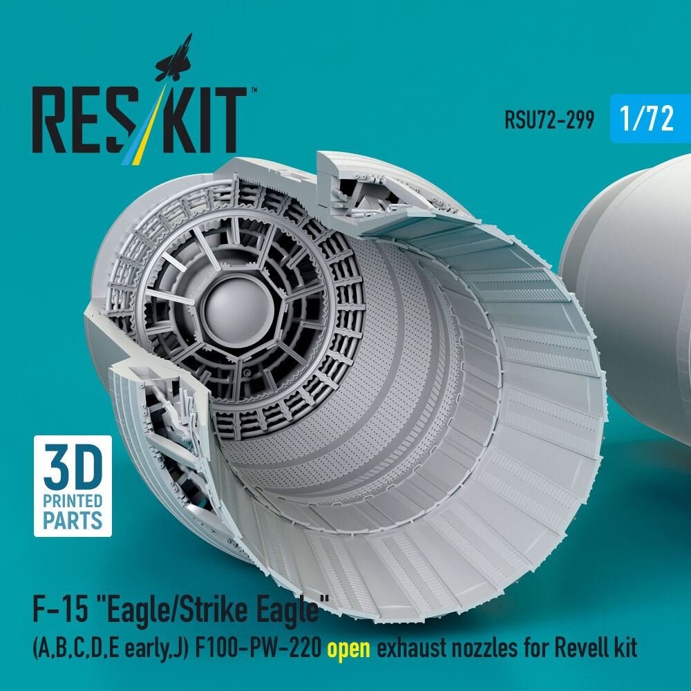 F?15 Eagle/Strike Eagle (A, B, C, D, E early, J) F100-PW-220 open exhaust nozzles for Revell kit (3D Printed)