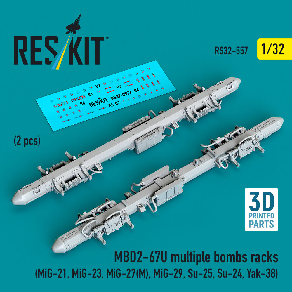 MBD2-67U multiple bombs racks (2 pcs) (MiG-21, MiG-23, MiG-27(?), MiG-29, Su-25, Su-24, Yak-38) (3D Printed)