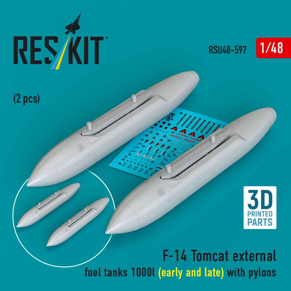F-14 Tomcat external fuel tanks 1000l (early and late) with pylons (2 pcs) (3D Printed)