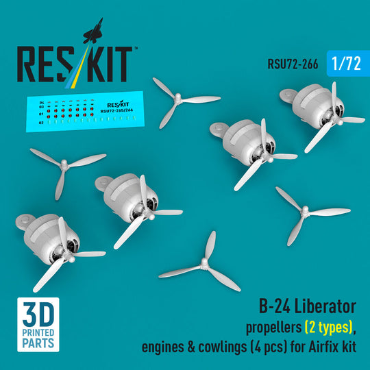 B-24 Liberator propellers (2 types), engines & cowlings (4 pcs) (3D Printed) for Airfix