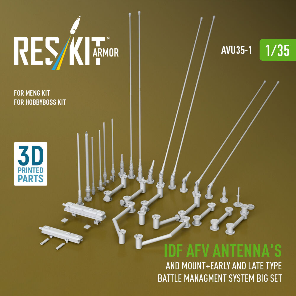 IDF AFV antenna's and mount+early and late type battle managment system big set (3D Printed)