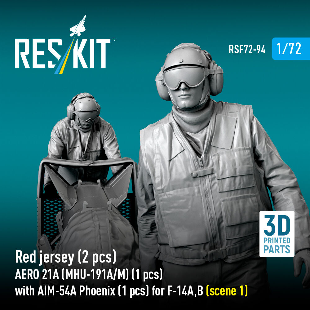 Red jersey (2 pcs) AERO 21A (MHU-191A/M) (1 pcs) with AIM-54A Phoenix (1 pcs) for F-14A,B (scene 1) (3D Printed)