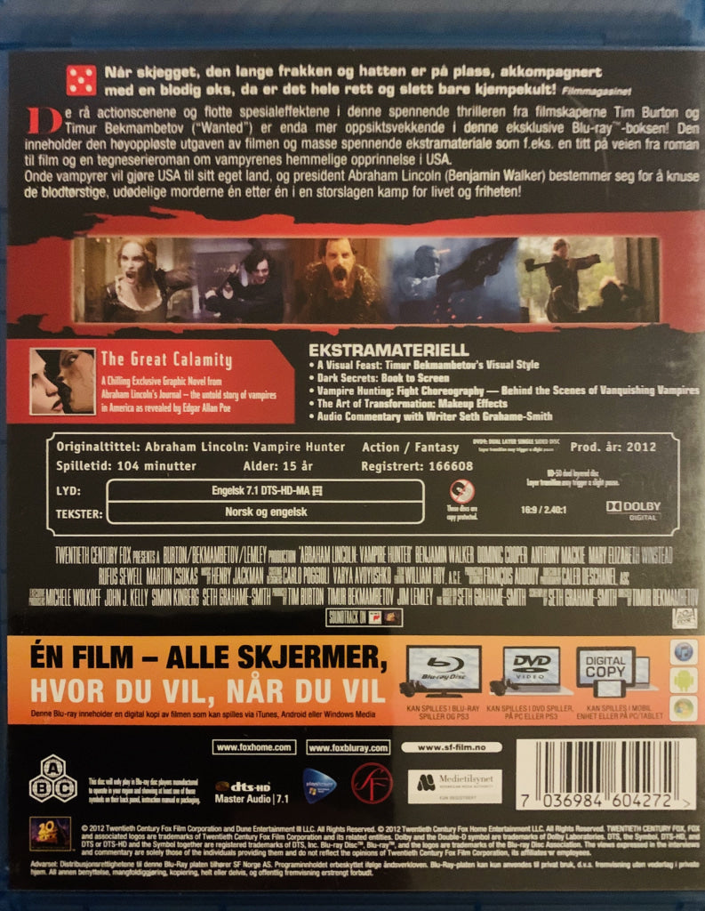 Abraham Lincoln - Vampire Hunter. Blu-Ray. Blu-Ray Disc