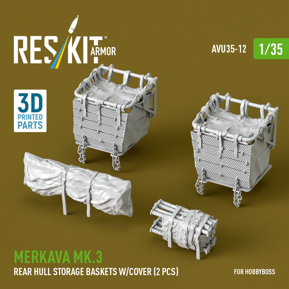 Merkava Mk.3 rear hull storage baskets w/cover (2 pcs) for HobbyBoss kit (3D Printed)