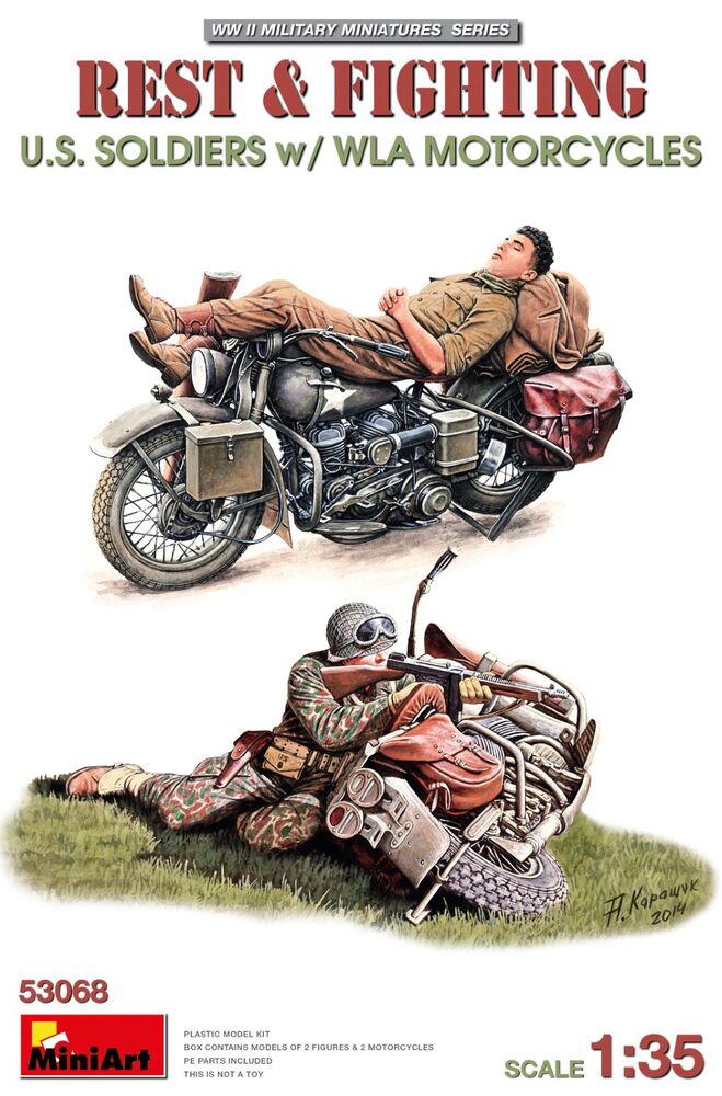 Rest & Fighting. U.S. Soldiers w/ WLA Motorcycles