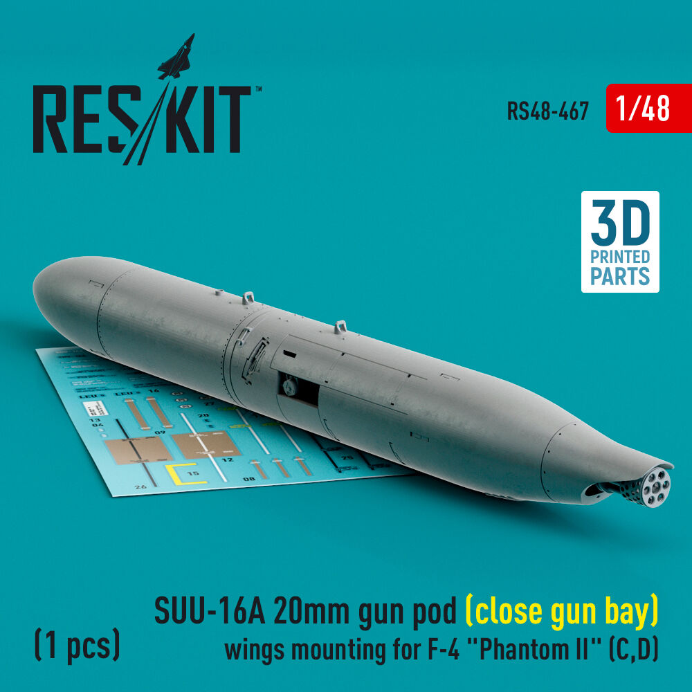 SUU-16A 20mm gun pod (close gun bay) wings mounting for F-4 Phantom II (C,D) (1 pcs) (3D Printed)