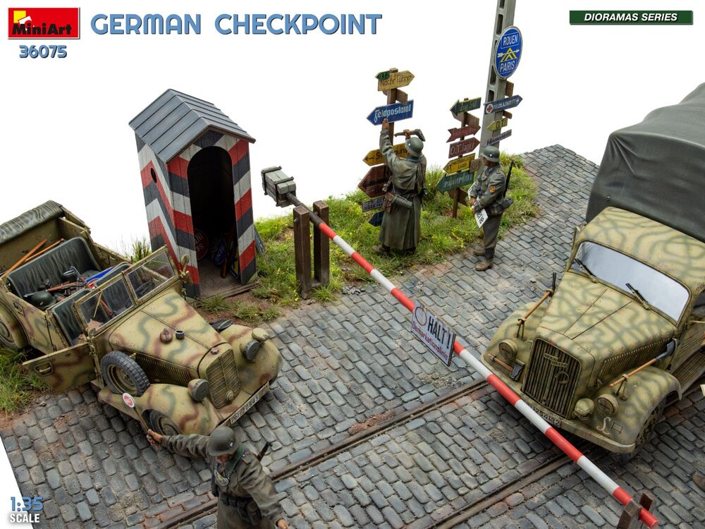 German Checkpoint. 3t Cargo Truck 3,6-36S & Kfz.1 Type 170VK w/ Feldgendarmerie. Big Set